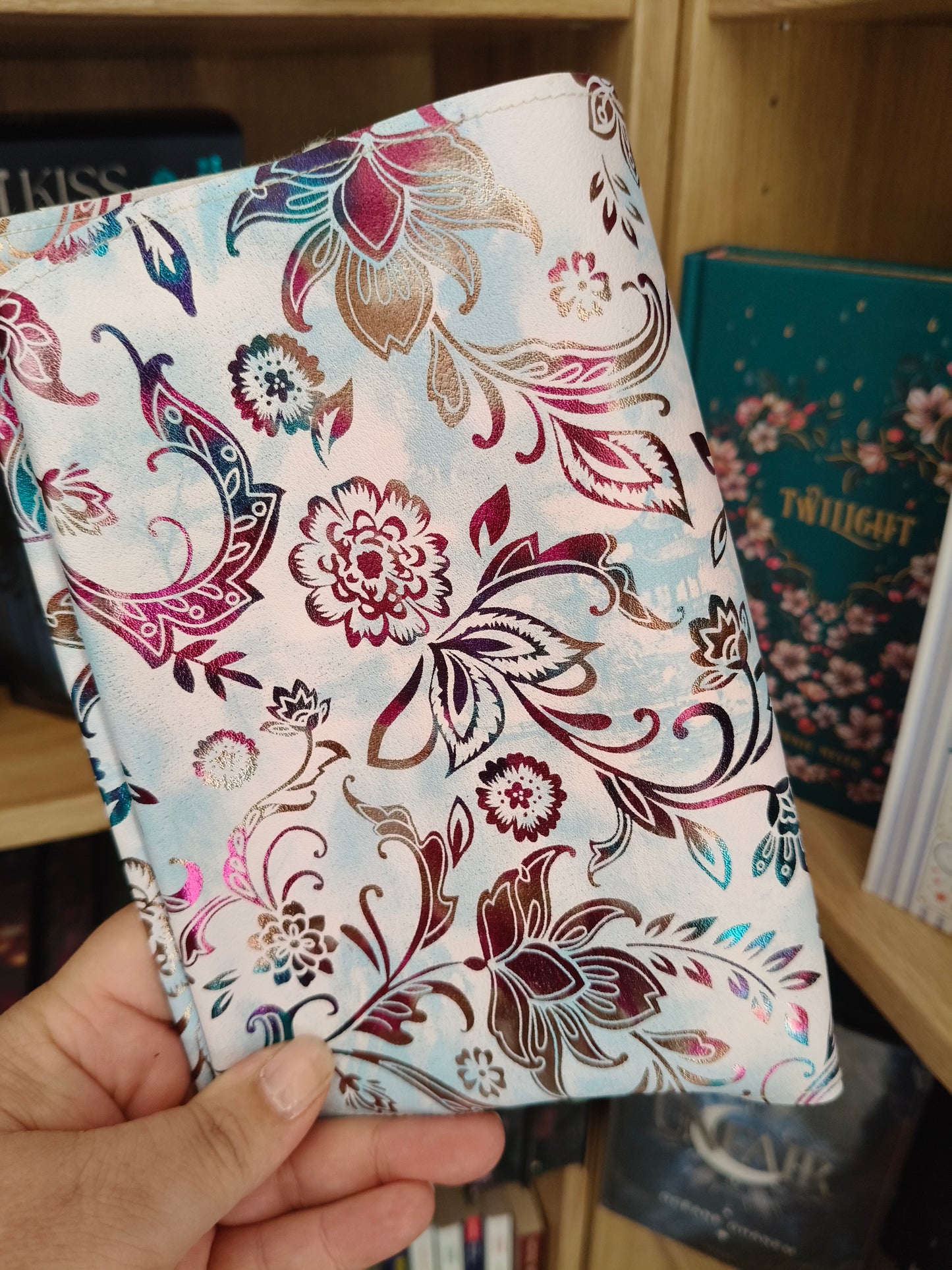 Protège livre adaptable - Marbré bleu/Fleurs multicolores