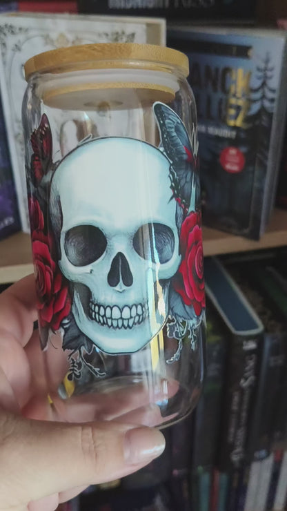 Gourde en verre: Crâne rose rouge