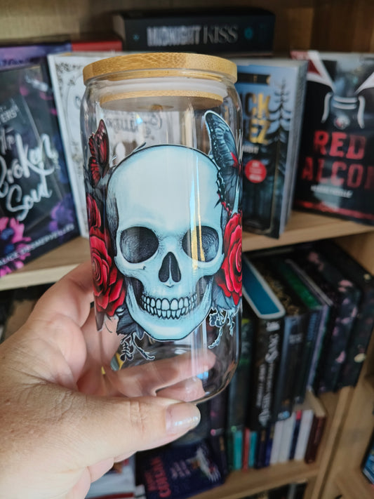 Gourde en verre: Crâne rose rouge