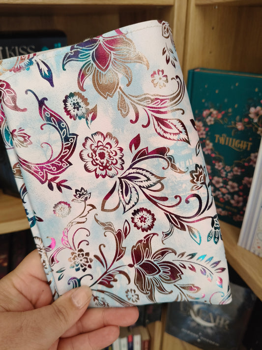 Protège livre adaptable - Marbré bleu/Fleurs multicolores