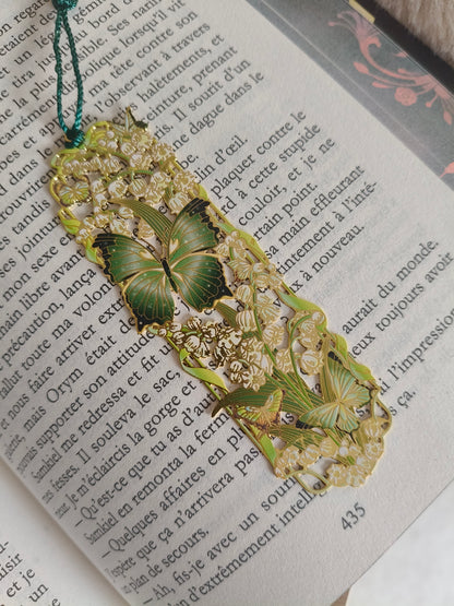 Marque page métal gravé Papillons et fleurs