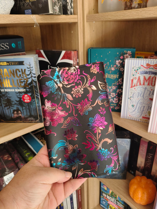 Protège livre adaptable : Noir/Fleurs
