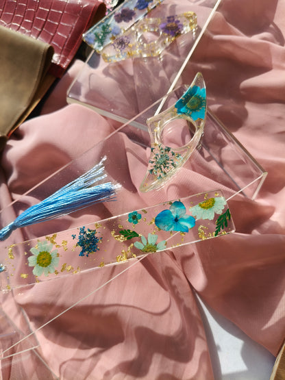 Marque page resine turquoise et or